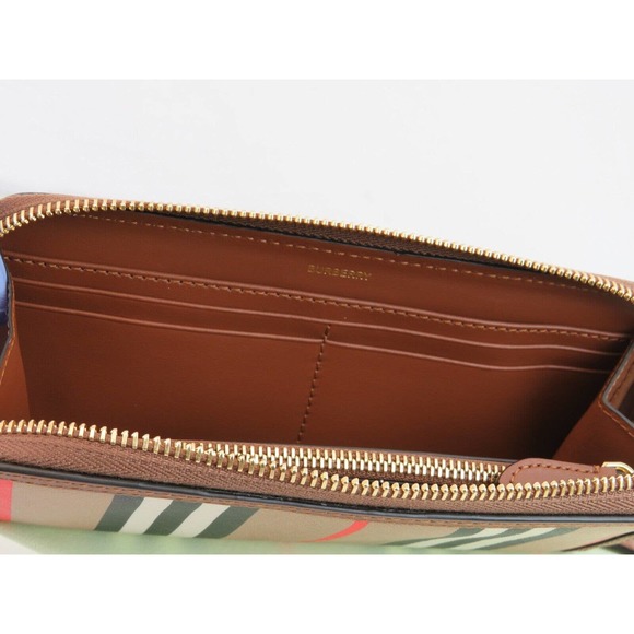 BURBERRY ELLERBY TAN LEATHER ICON STRIPE CANVAS ZIP AROUND CONTINENTAL WALLET - Picture 5 of 13